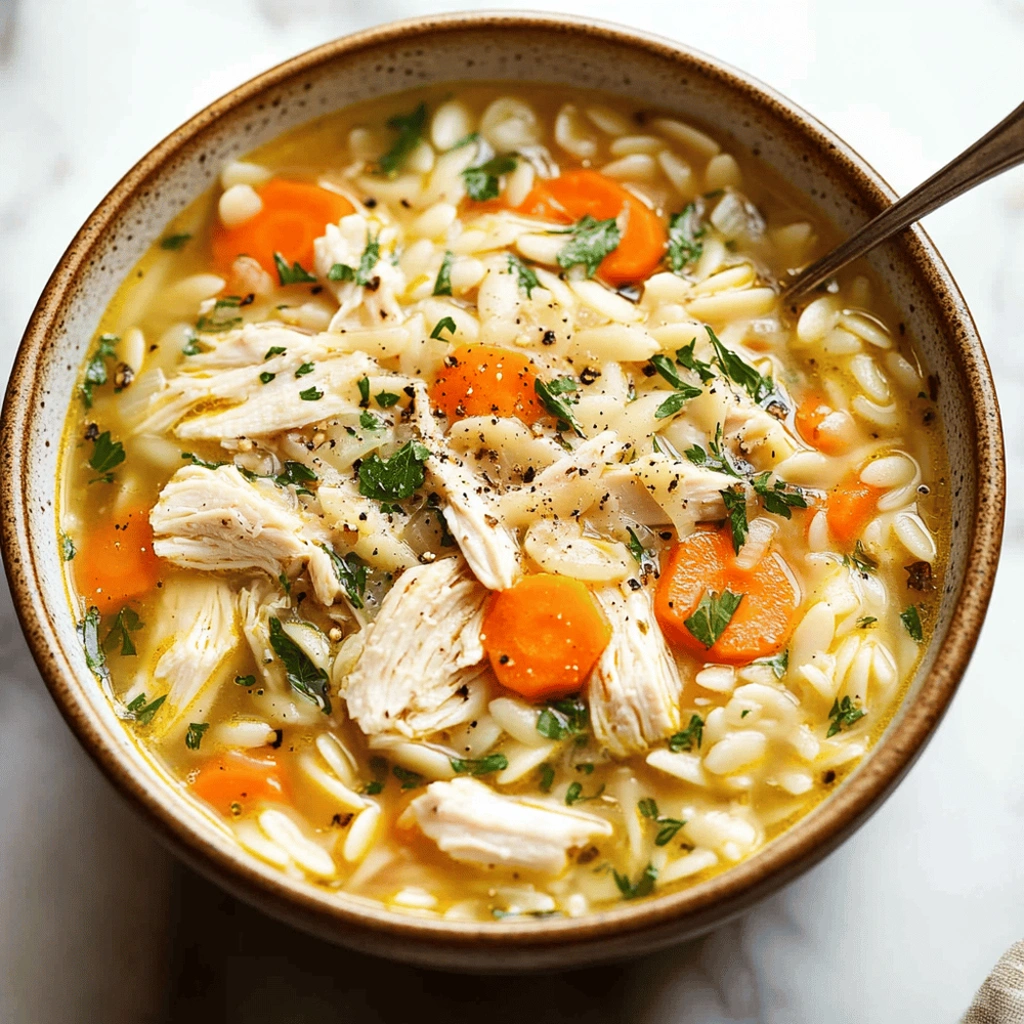 Crockpot Lemon Chicken Orzo Soup