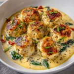 Baked Chicken Ricotta Meatballs with Spinach Alfredo Sauce