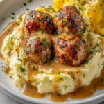 Salisbury Steak Meatballs with Garlic Herb Mashed Potatoes
