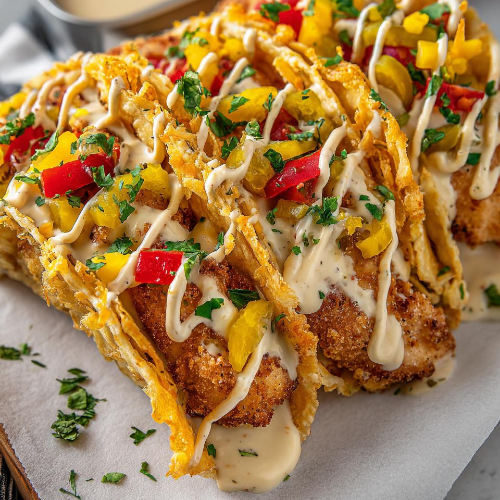 Dill Pickle Ranch Smash Chicken Tacos with Crispy Cheese Lace