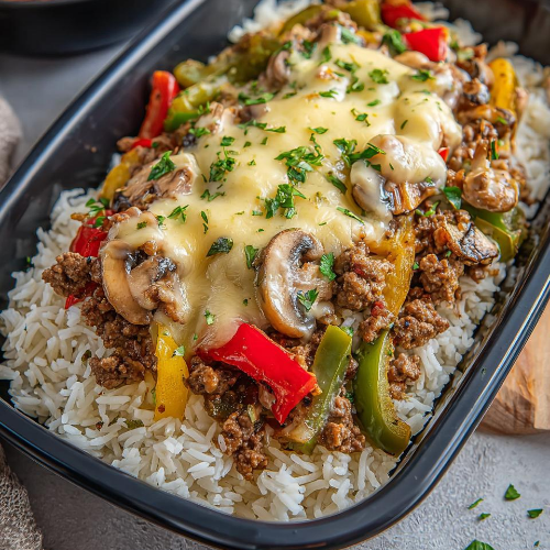 Ground Beef Philly Cheesesteak Meal Prep