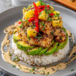 Honey Lime Chicken and Avocado Rice Stack